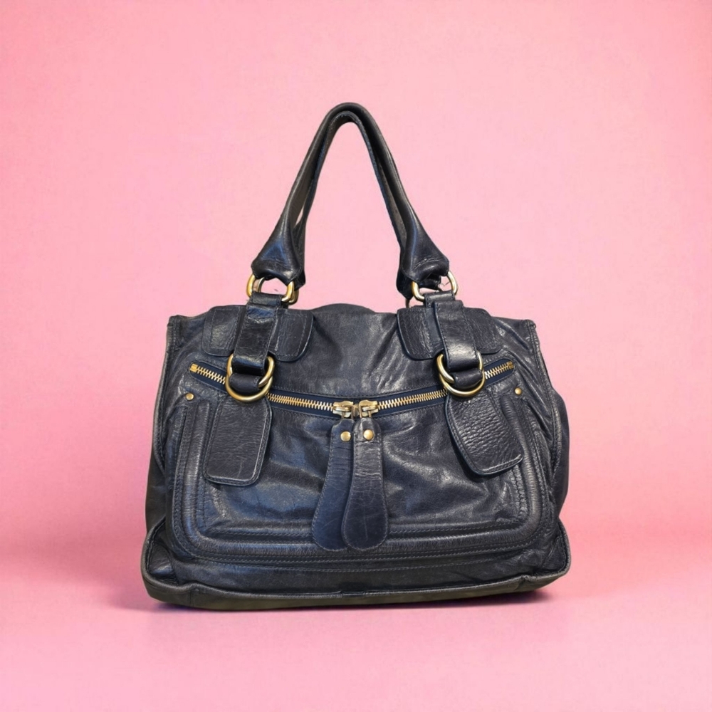 Chic Blue/gray Vintage Leather Shoulder Bag